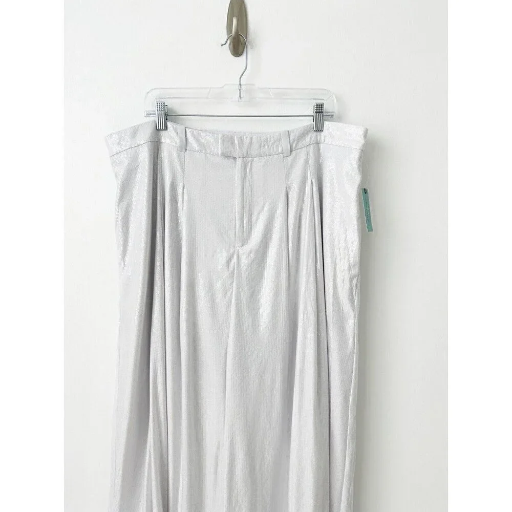 NWT Anthropologie Avery Pleated Maxi Skirt Sequin 20W Silver Party Cockail - Picture 6 of 10